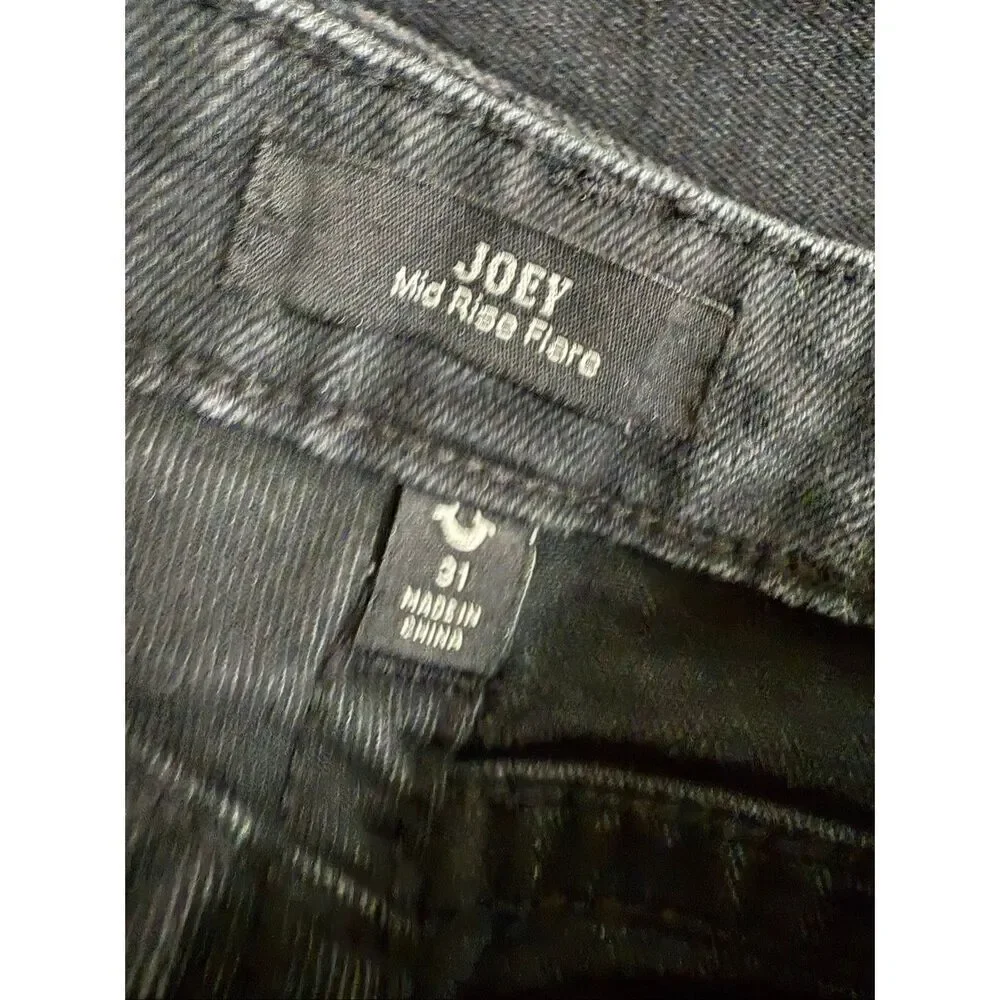 True Religion Joey Mid Rise Flap Flare Jeans Black $154 31